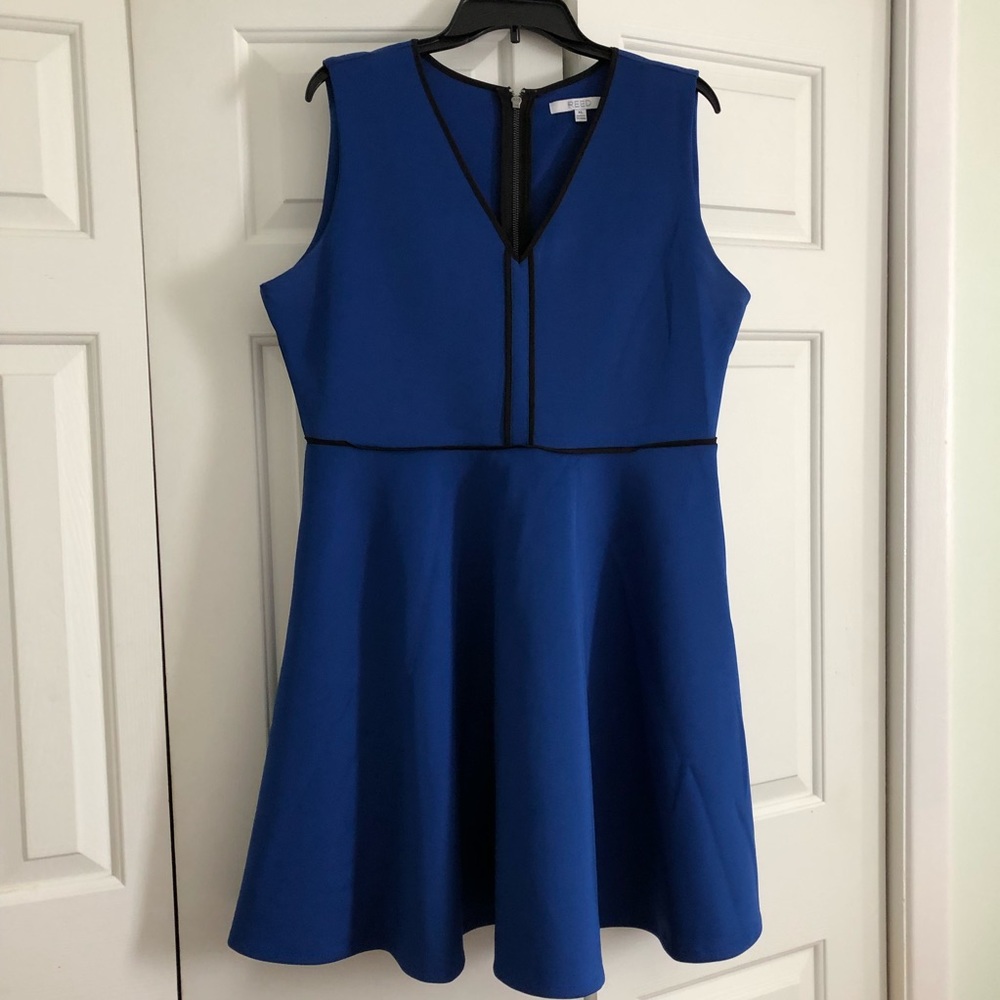 EUC royal blue dress with black trim